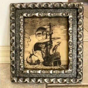 VINTAGE GENUINE ARTINI ENGRAVING HAND PAINTED TWIN ETCHED 4 DIMENSIONAL GALLEON